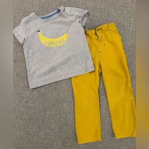 Baby Boden Banana T-Shirt and Yellow Pants Set (Size 2-3 Years)